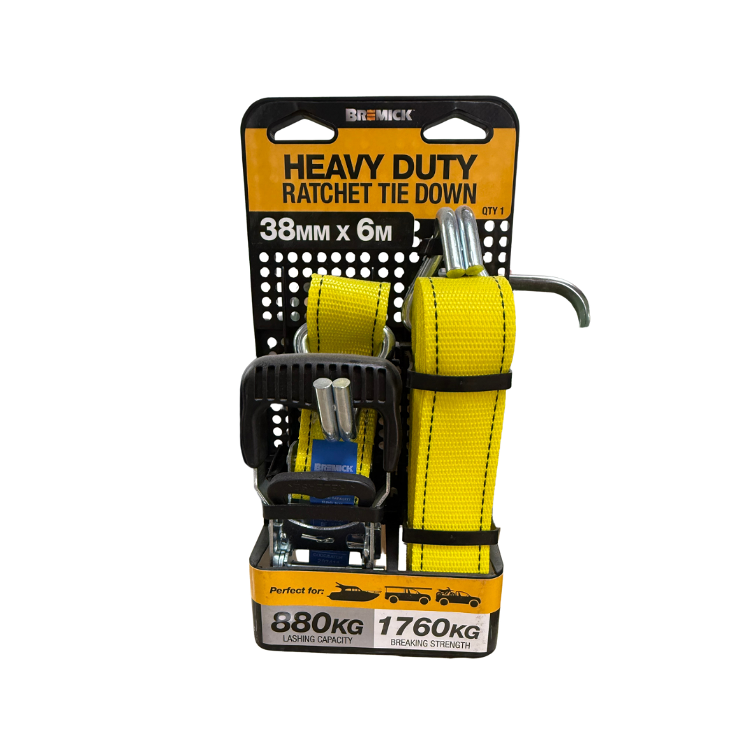 Bremick Ratchet Tie Down Straps Heavy Duty 38mm x 6m - 1 Pack TDRPY380601D