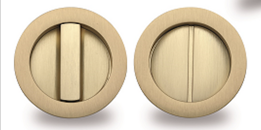 PRIVACY FLUSH PULL SET - Round Cavity Slider Set / Satin Brass